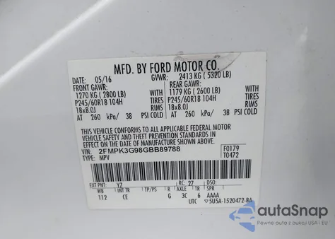 2016 Ford Edge Se z USA, uszkodzony, nr VIN 2FMPK3G98GBB89788